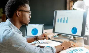 Data Analytics Student Analyzing Graphs on Computer